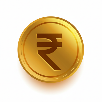 Gold coin with rupee symbol on a white background