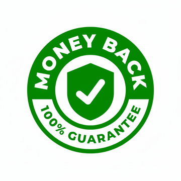 Green and white 'Money Back 100% Guarantee' logo on a white background